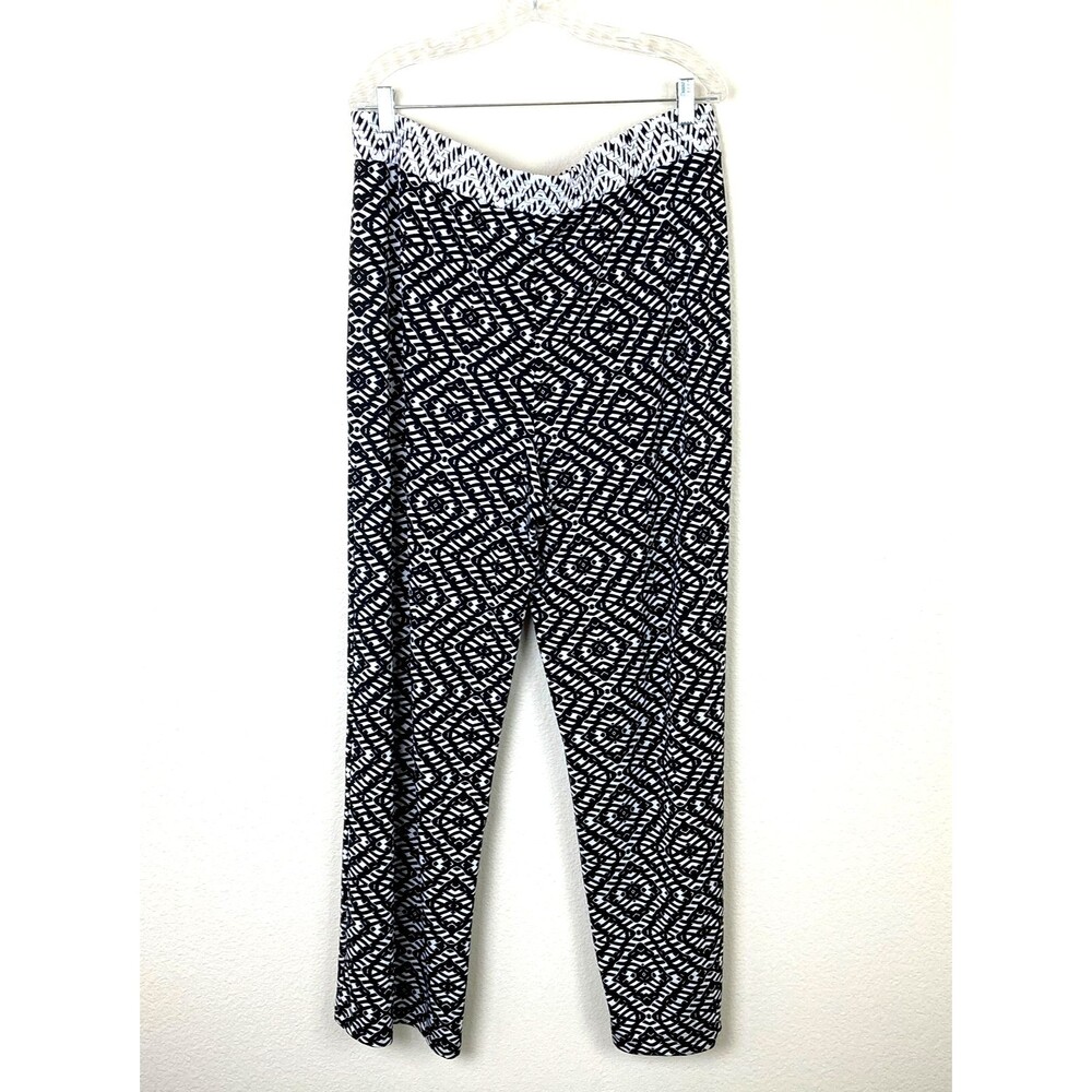 Roz & Ali Women's Straight-Wide Pants Size XL Black White Geometric Stretch - Picture 3 of 5